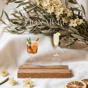 Elegante Wasserfarbe Seine Signature Drink Hochzei Acrylschild