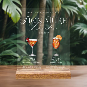 Elegante Wasserfarbe Seine Signature Drink Hochzei Acrylschild