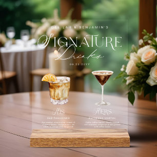 Elegante Wasserfarbe Seine Signature Drink Hochzei Acrylschild