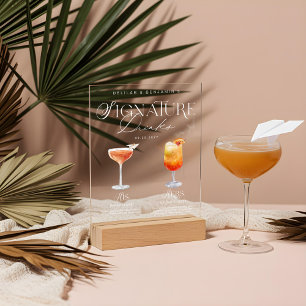 Elegante Wasserfarbe Seine Signature Drink Hochzei Acrylschild