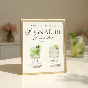 Elegante Wasserfarbe Seine Signature Drink Hochzei Poster