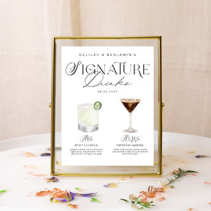 Elegante Wasserfarbe Seine Signature Drink Hochzei Poster