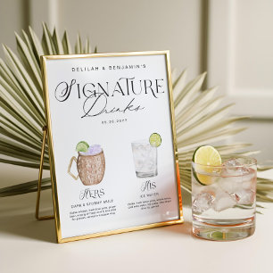 Elegante Wasserfarbe Seine Signature Drink Hochzei Poster