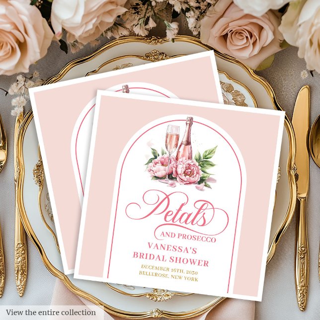 Elegante Wasserfarbe-Servietten Perlen und Prosecc Serviette (Add a touch of sophistication to your celebration with these Petals and Prosecco bridal shower napki)