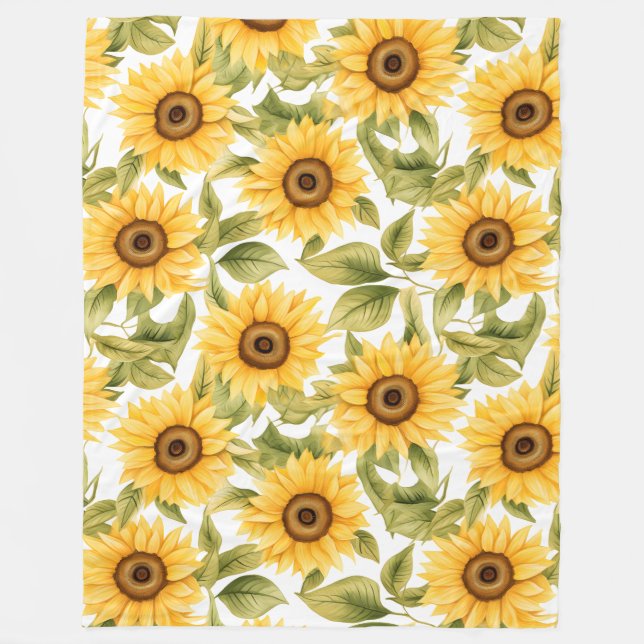 Elegante Wasserfarbe Sonnenblume Fleecedecke (Vorderseite)