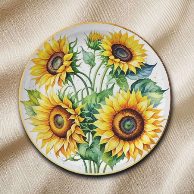 Elegante Wasserfarbe Sonnenblume Pappteller (Von Creator hochgeladen)