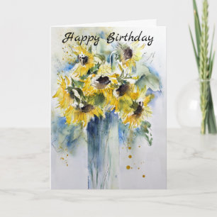 Elegante Wasserfarbe Sonnenblumen Happy Birthday Karte