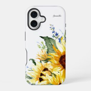 Elegante Wasserfarbe Sonnenblumen Personalisiert iPhone 16 Hülle
