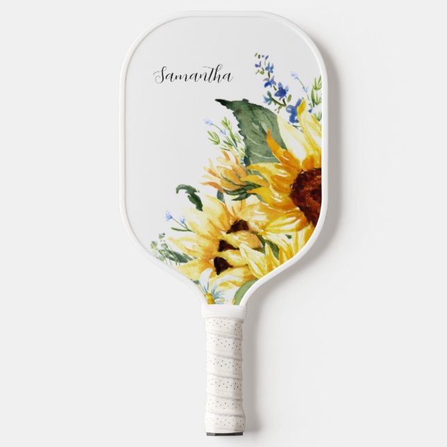 Elegante Wasserfarbe Sonnenblumen Personalisiert Pickleball Schläger (Vorderseite)