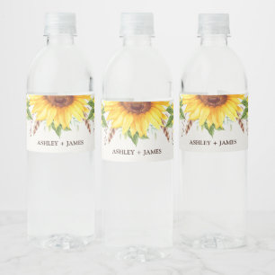 Elegante Wasserfarbe Sonnenblumen Sommer Gastgesch Wasserflaschenetikett