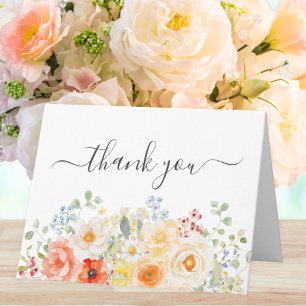 Elegante Wasserfarbe Sonnige Blumen Florale Gefalt Dankeskarte
