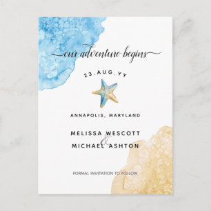 Elegante Wasserfarbe Starfish Küste Save the Date Ankündigungspostkarte