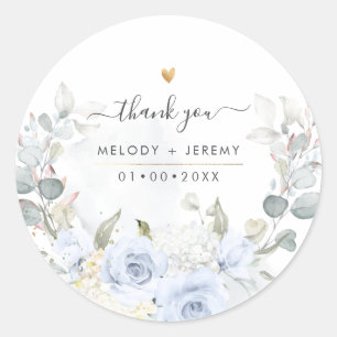 Elegante Wasserfarbe Staubblaue Rosen Danke Runder Aufkleber