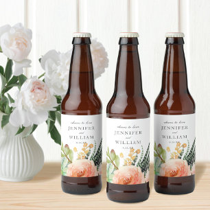 Elegante Wasserfarbe Sukkulente Rose Hochzeit Bierflaschenetikett