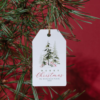 Elegante Wasserfarbe-Tannenbäume Weihnachten indiv Geschenkanhänger