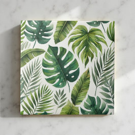 Elegante Wasserfarbe Tropische grüne botanische Fl Fliese