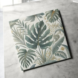 Elegante Wasserfarbe Tropische grüne botanische Fl Fliese