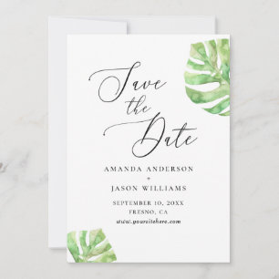 Elegante Wasserfarbe tropische Monstera-Hochzeit Save The Date