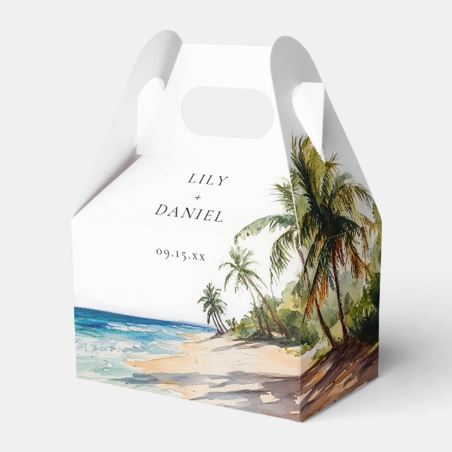 Elegante Wasserfarbe-Tropische Strandhochzeit Geschenkschachtel (Vorderseite)