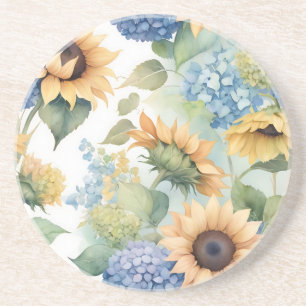 Elegante Wasserfarbe von Sonnenblumen und Hydrange Getränkeuntersetzer