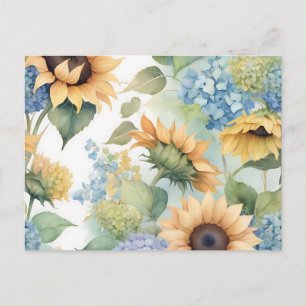 Elegante Wasserfarbe von Sonnenblumen und Hydrange Postkarte
