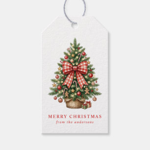 Elegante Wasserfarbe-Weihnachtsbaum-Rot-Gingham-Sc Geschenkanhänger