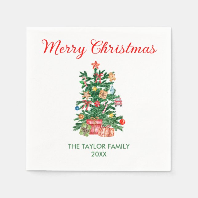 Elegante Wasserfarbe Weihnachtsbaum Serviette (Vorderseite)