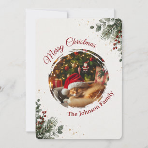 Elegante Wasserfarbe Weihnachtsgrün Rote Beeren Feiertagskarte