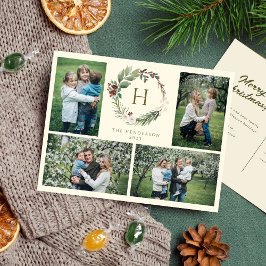 Elegante Wasserfarbe Weihnachtskranz 4 Foto Feiertagspostkarte