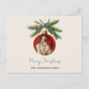 Elegante Wasserfarbe-Weihnachtsschmuck-Familienfot Feiertagspostkarte