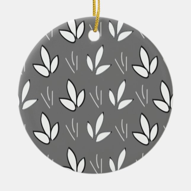 Elegante Wasserfarbe Weiße Blume Grau Keramik Ornament (Vorne)