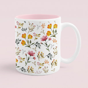 Elegante Wasserfarbe-Wildblumen-Rosé-Kaffeetasse Zweifarbige Tasse