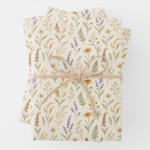 Elegante Wasserfarbe-Wildblumenwiese-Blumen Geschenkpapier Set