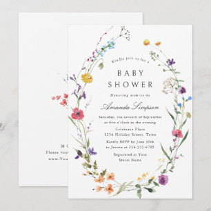 Elegante Wasserfarbe Wilde Blumen Baby Shower Einladung