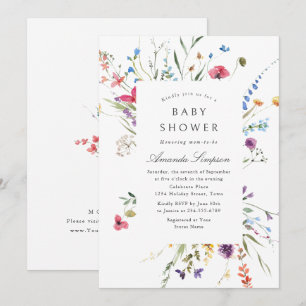 Elegante Wasserfarbe Wilde Blumen Baby Shower Einladung