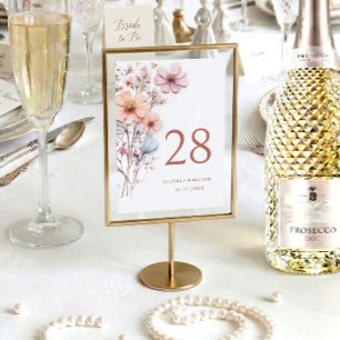 Elegante Wasserfarbe Wilde Blumen Hochzeit Tischnummer