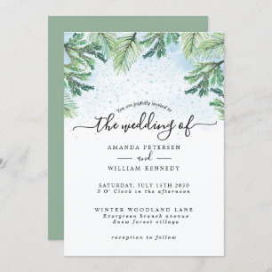 Elegante Wasserfarbe Winter Evergreen Typografie Einladung