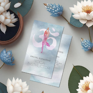 Elegante Wasserfarbe Yoga Meditation Pose Om Symbo Visitenkarte