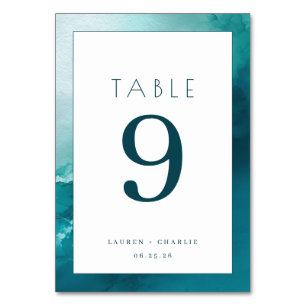 Elegante Wasserfarbe Zahl in Teal Tischnummer
