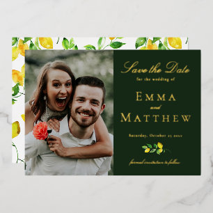 Elegante Wasserfarbe Zitrone Foto Dunkelgrün Folieneinladung