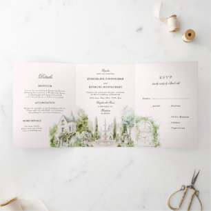 Elegante Wasserfarben-Anlage-Garten-Hochzeit Dreifach Gefaltete Einladung