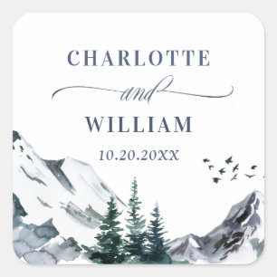 Elegante Wasserfarben Berge Hochzeit Danke Squ Quadratischer Aufkleber