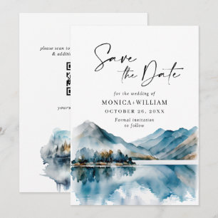 Elegante Wasserfarben Berge Wald Hochzeit Save The Date