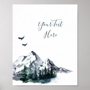 Elegante Wasserfarben Berge Wald Landschaft Post Poster