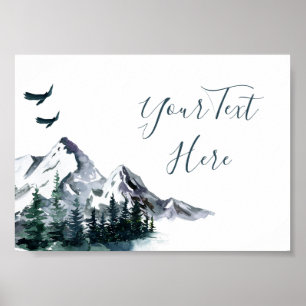 Elegante Wasserfarben Berge Wald Landschaft Poster