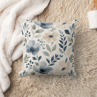 Elegante Wasserfarben-Blumen Blau-Creme-Blumenmust Kissen