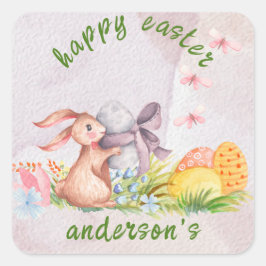 Elegante Wasserfarben Blumen - glückliche Ostern Quadratischer Aufkleber