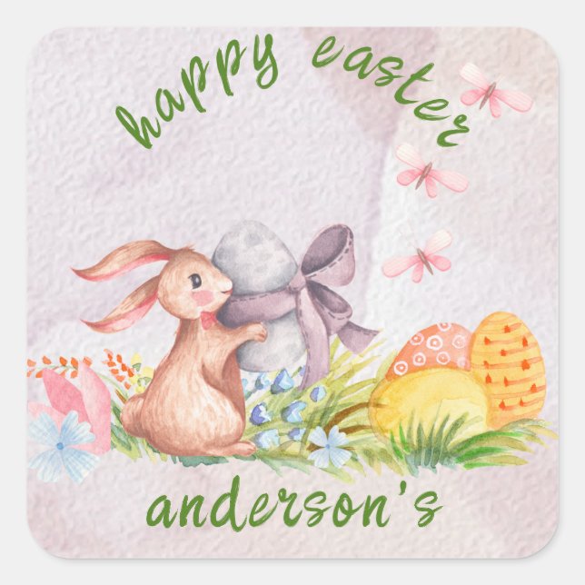Elegante Wasserfarben Blumen - glückliche Ostern Quadratischer Aufkleber (Vorderseite)