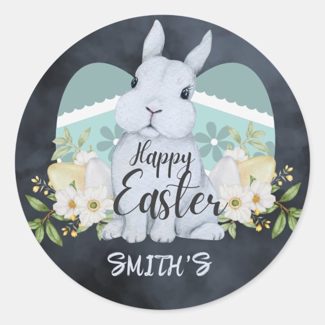 Elegante Wasserfarben Blumen - glückliche Ostern Runder Aufkleber (Vorderseite)