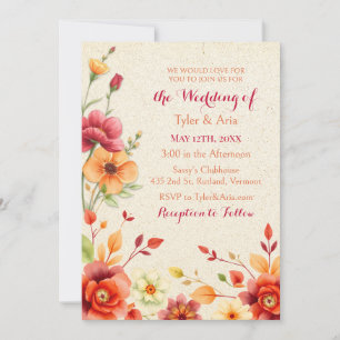 Elegante Wasserfarben Blumen Herbstliche Hochzeit Einladung